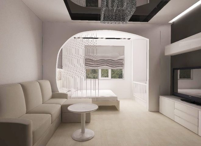Дизайн гостиной-спальни в светлых тонах