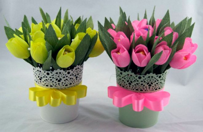 Букеты тюльпанов из гофрированной бумаги